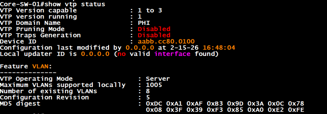 Core Switch VTP Config
