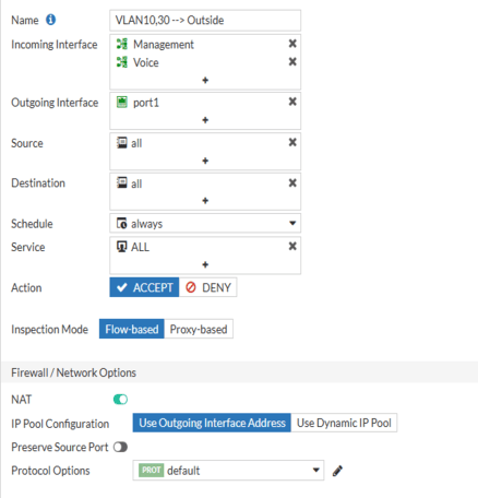 Policy VLAN 30 Internet