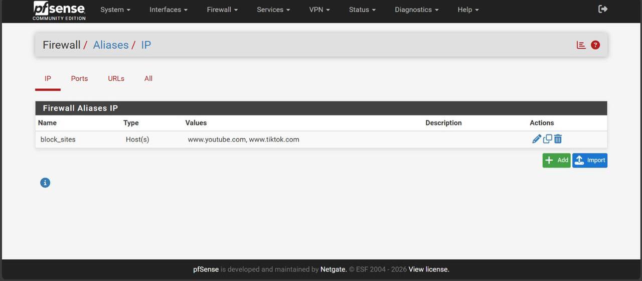 pfSense Alias for Blocked Sites
